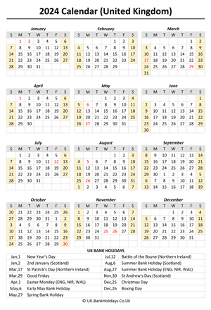 2024 uk calendar printable holidays weeks start on sunday (portrait)
