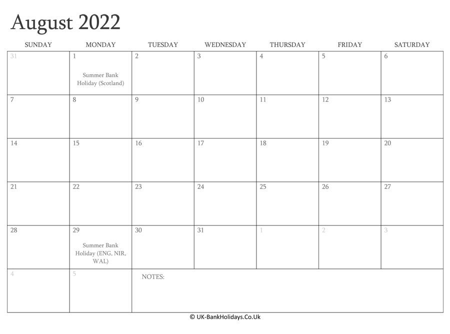 Editable Calendar August 2022 Download August 2022 Editable Uk Calendar With With Holidays