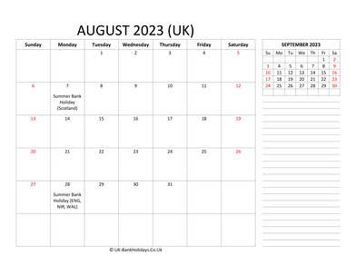 august 2023 uk calendar template