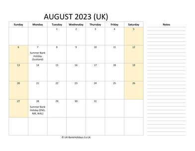 august 2023 uk calendar that work