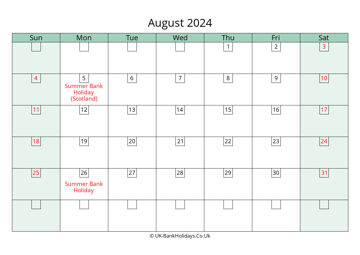 august 2024 calendar printable with bank holidays uk landscape