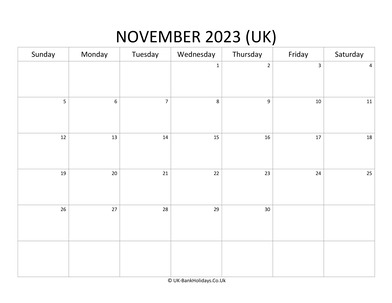 Blank Calendar November 2023