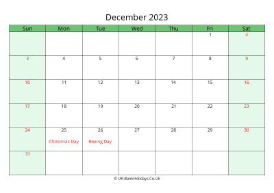december 2023 uk calendar to print