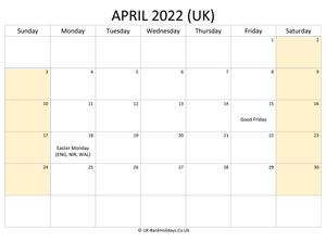 2022 printable calendar templates for united kingdom uk bankholidays co uk