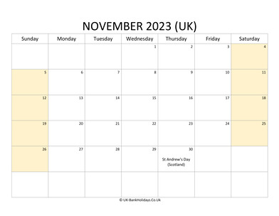 Editable November 2023 Calendar