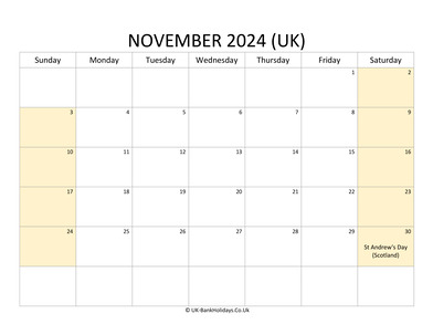Editable November 2024 Calendar