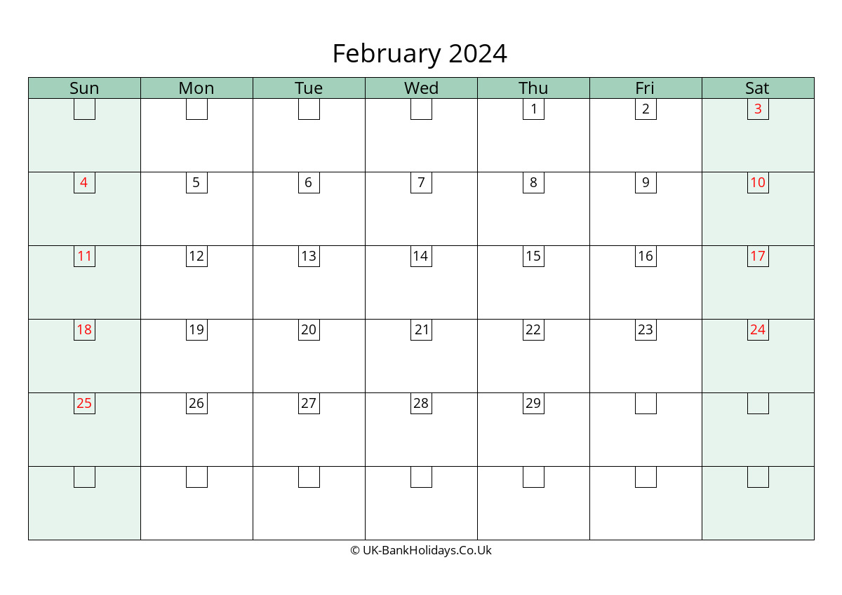 february 2024 calendar printable with bank holidays uk landscape