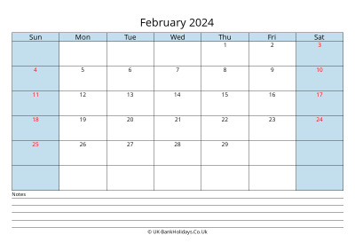 2024 February Calendar with Notes