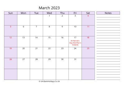 free printable march 2023 uk calendar
