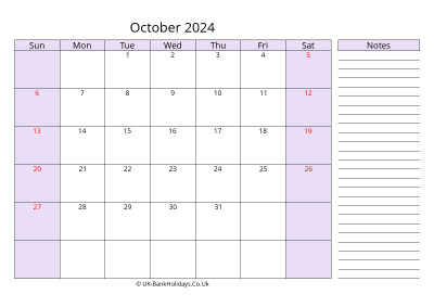 Free Printable October 2024 Calendar