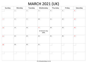 free printable uk calendar march 2021