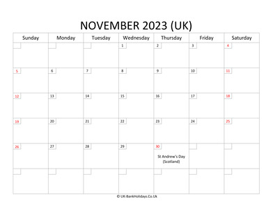 free printable uk calendar november 2023
