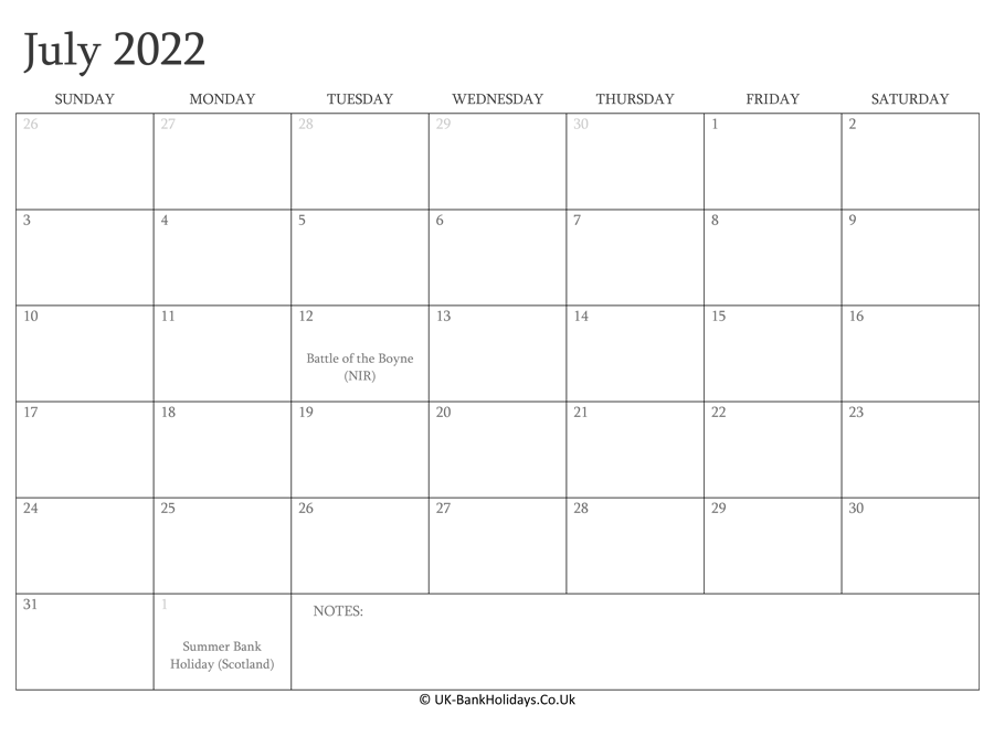 Editable Calendar July 2022 Download July 2022 Editable Uk Calendar With With Holidays