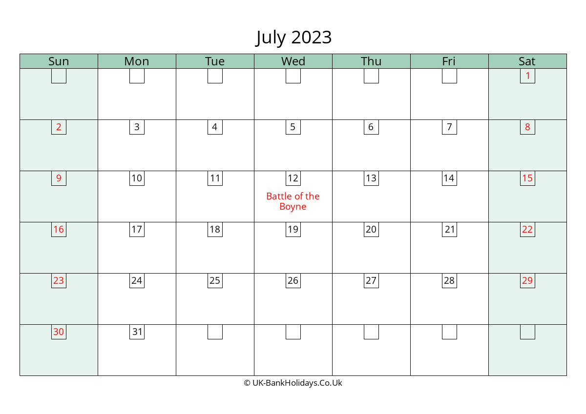 july 2023 calendar printable with bank holidays uk landscape