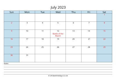 2023 July Calendar with Notes