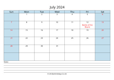 2024 July Calendar with Notes