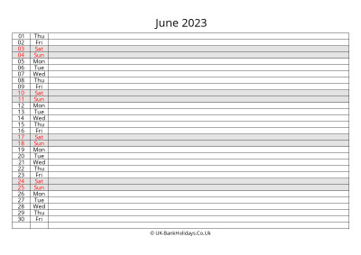 june 2023 monthly uk calendar free