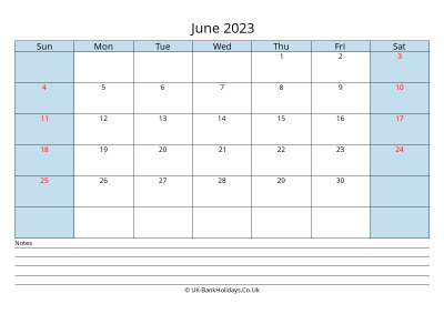 2023 June Calendar with Notes
