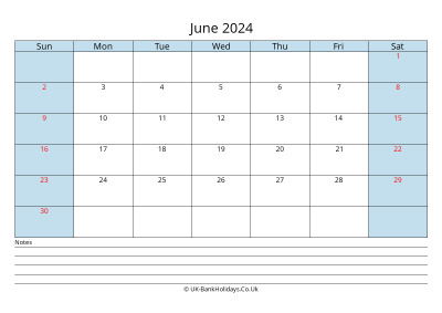 2024 June Calendar with Notes