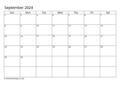 left title september calendar 2024 uk landscape sunday