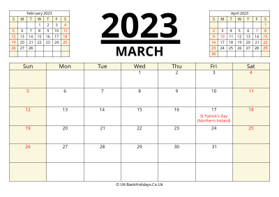 march 2023 printable uk calendar