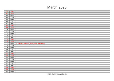 March 2025 Monthly Calendar Free