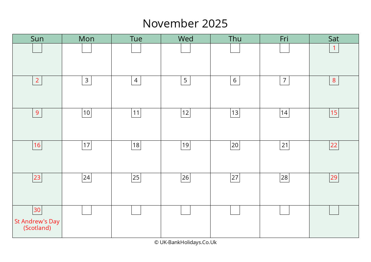 November 2025 Calendar With Holidays