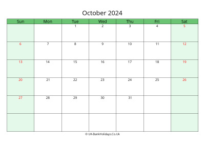 october 2024 uk calendar to print