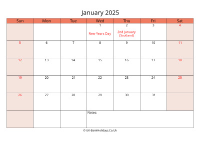Print a Calendar January 2025