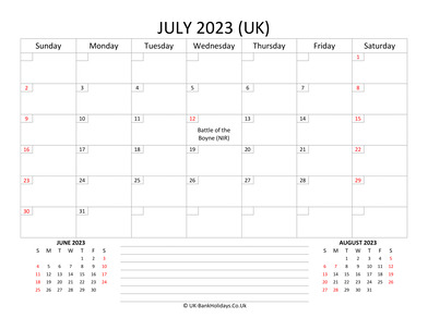 printable monthly uk calendar july 2023