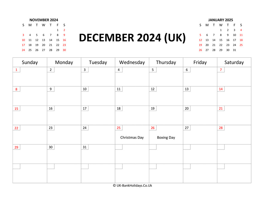 Download Printable Uk Calendar December 2024