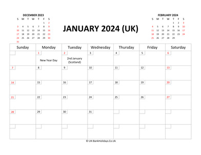 January Calendar 2024