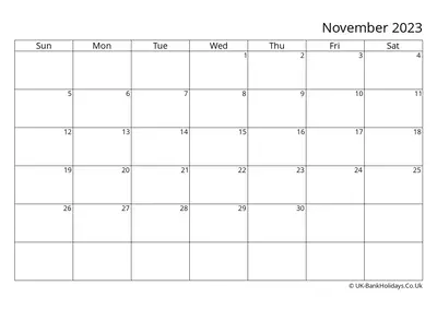right title november calendar 2023 uk landscape sunday