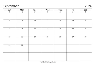 simple september calendar 2024 uk landscape sunday